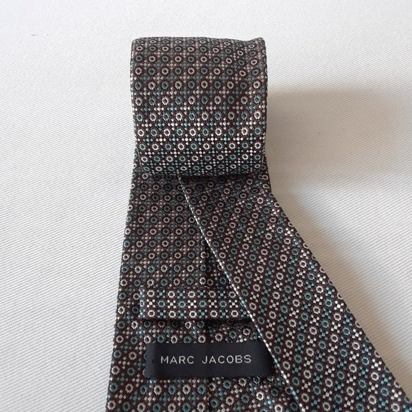 Marc Jacobs. Silk Tie XO Pattern. Brown, Teal & Grey - Picture 6 of 9